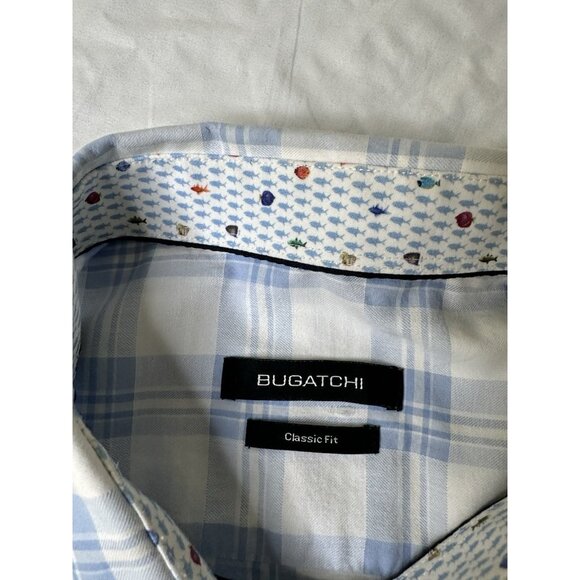 Bugatchi Men’s Classic Fit Plaid Button Up Shirt Blue Long Sleeves XL - Picture 3 of 8